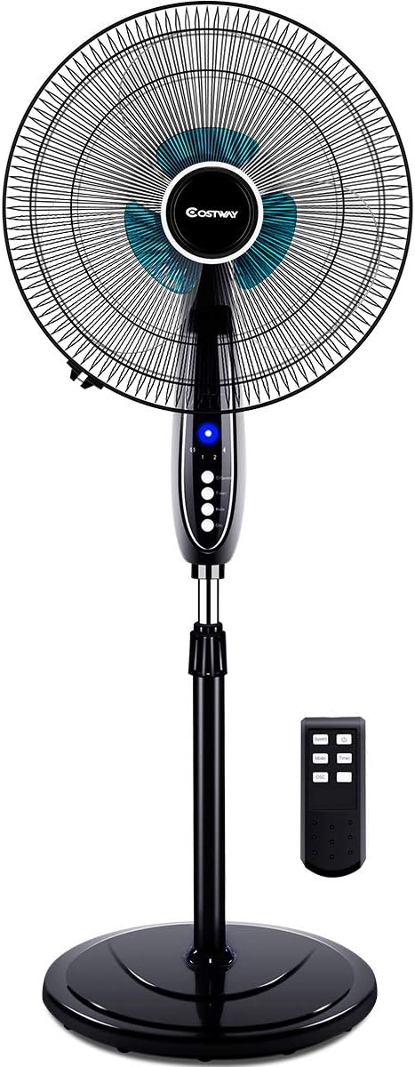 COSTWAY Pedestal Fan, Black-Double 3 Blades