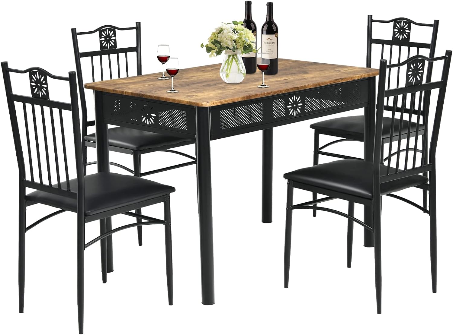 COSTWAY 5 Pieces Dining Table Set, Modern Kitchen Table Set for 4 Person, 42 Rectangular Table w/ 4 Upholstered Chairs, Bistro Table Set for Home, Coffee Shop & Restaurant (Black)