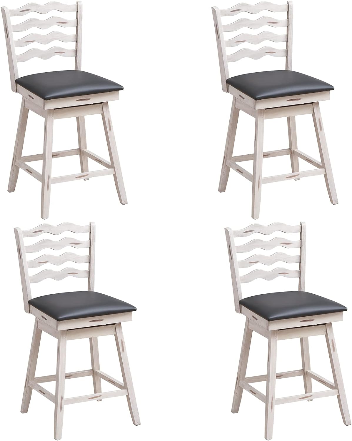 COSTWAY Bar Stools Set of 4, 25 360 Swivel Counter Height Chairs with Rubber Wood Frame, Cushioned Seat, Ergonomic Backrest & Footrest, Wooden Upholstered Barstools for Kitchen Island (4, 25)