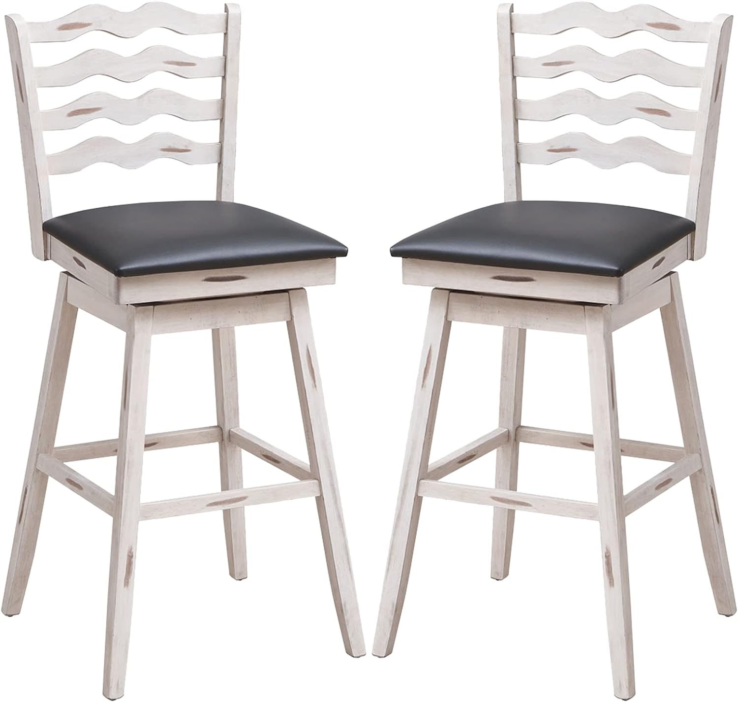 COSTWAY Bar Stools Set of 2, 29 360 Swivel Bar Height Chairs with Rubber Wood Frame, Cushioned Seat, Ergonomic Backrest & Footrest, Wooden Upholstered Barstools for Kitchen Island (2, 29)