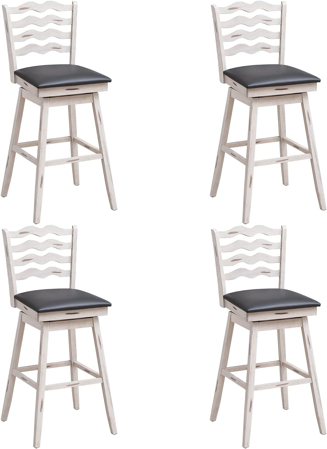 COSTWAY Bar Stools Set of 4, 29 360 Swivel Bar Height Chairs with Rubber Wood Frame, Cushioned Seat, Ergonomic Backrest & Footrest, Wooden Upholstered Barstools for Kitchen Island (4, 29)