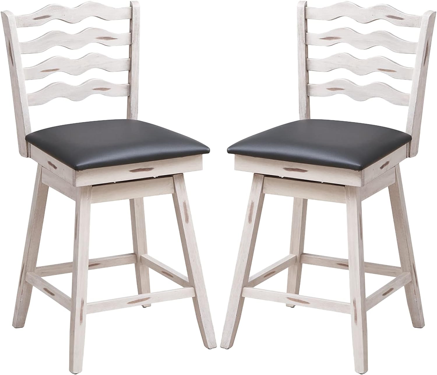 COSTWAY Bar Stools Set of 2, 25 360 Swivel Counter Height Chairs with Rubber Wood Frame, Cushioned Seat, Ergonomic Backrest & Footrest, Wooden Upholstered Barstools for Kitchen Island (2, 25)