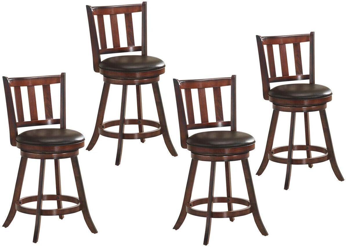 COSTWAY Bar Stools Set of 4, Counter Height Dining Chair, Fabric Upholstered 360 Degree Swivel, PVC Cushioned Seat, Perfect for Dining and Living Room (Height 25''-Set of 4)