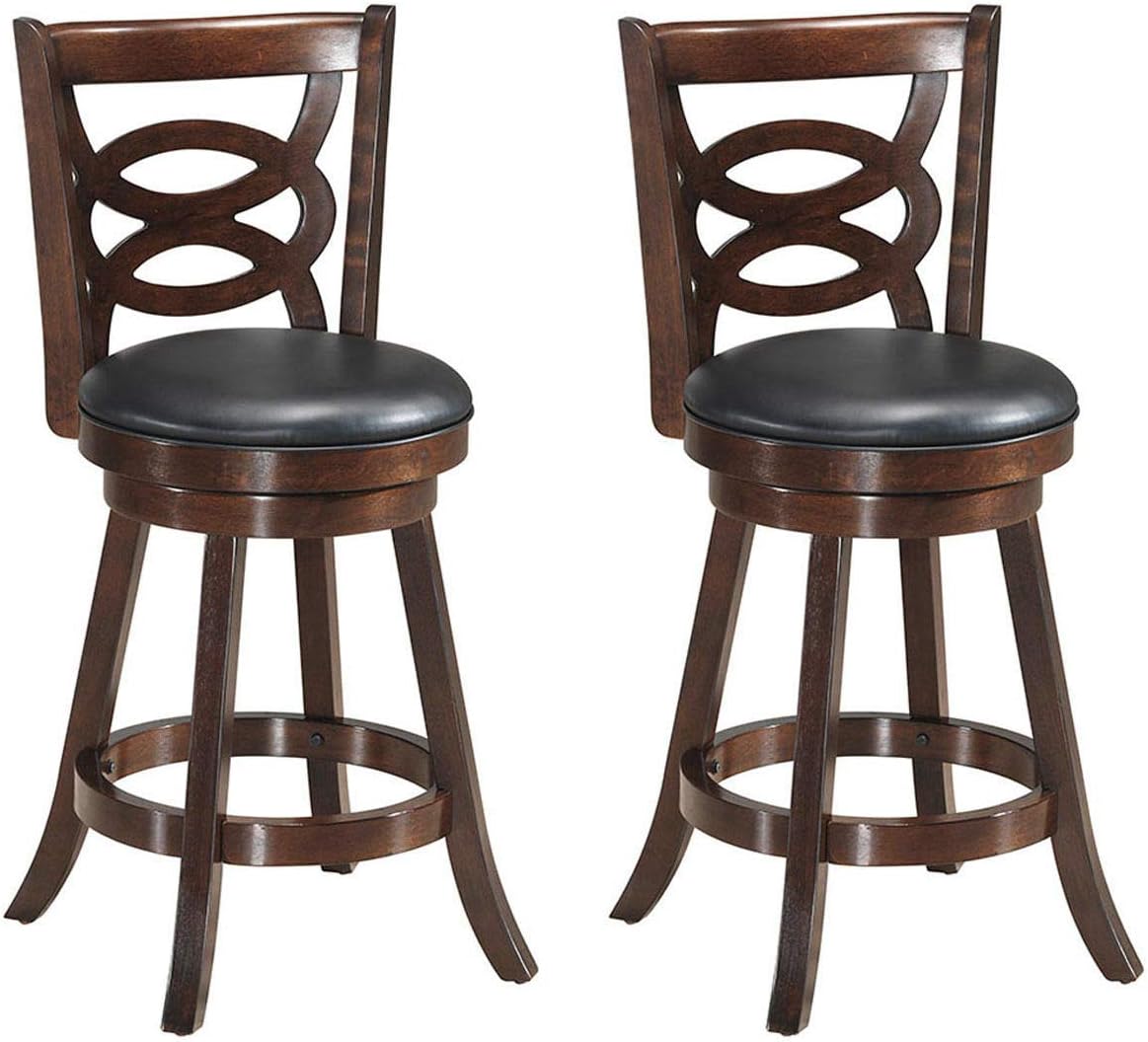 COSTWAY Bar Stools Set of 2, Counter Height Dining Chair, Fabric Upholstered 360 Degree Swivel, PVC Cushioned Seat, Perfect for Dining and Living Room (Height 24-Set of 2)