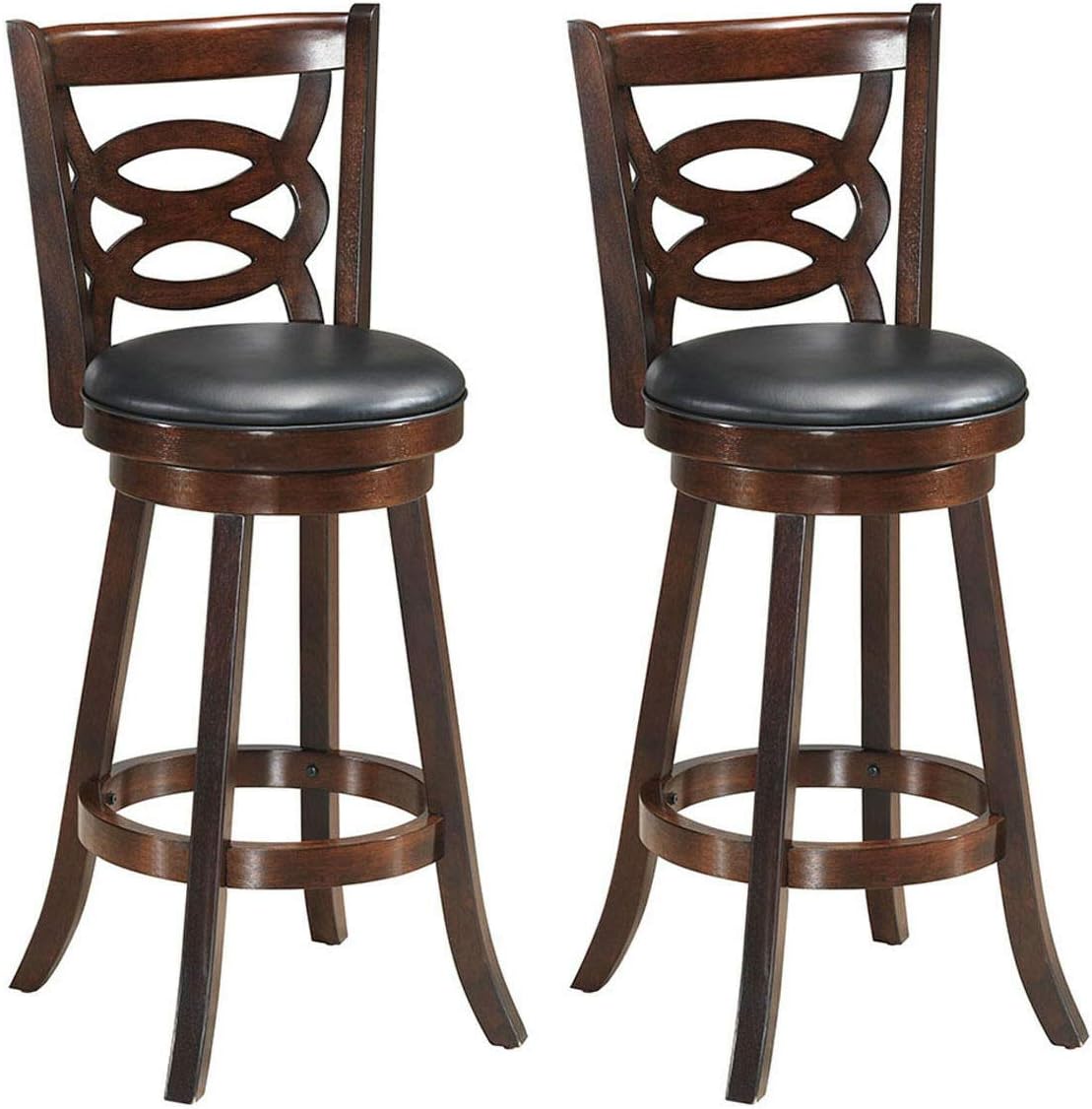 COSTWAY Bar Stools Set of 2, Counter Height Dining Chair, Fabric Upholstered 360 Degree Swivel, PVC Cushioned Seat, Perfect for Dining and Living Room (Height 29-Set of 2)