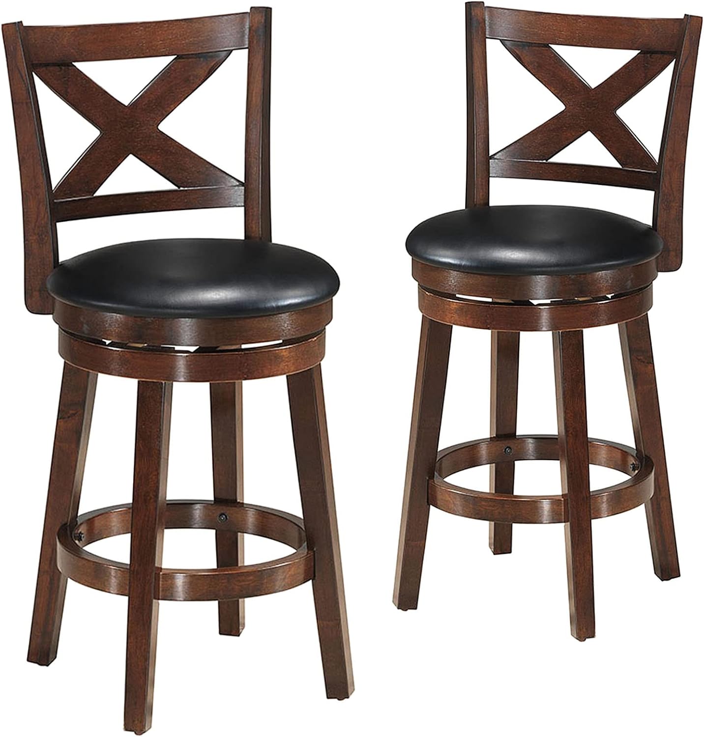 COSTWAY Bar Stools Set of 2, Counter Height Dining Chair, Fabric Upholstered 360 Degree Swivel, PVC Cushioned Seat, Perfect for Dining and Living Room (Height23.5-Set of 2)