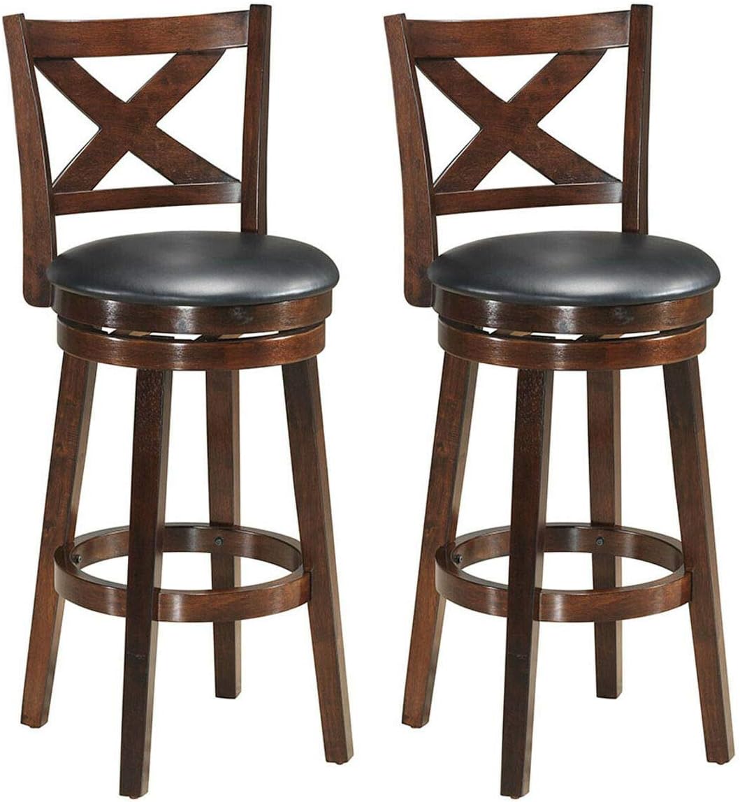 COSTWAY Bar Stools Set of 2, Counter Height Dining Chair, Fabric Upholstered 360 Degree Swivel, PVC Cushioned Seat, Perfect for Dining and Living Room (2*Height 29'')