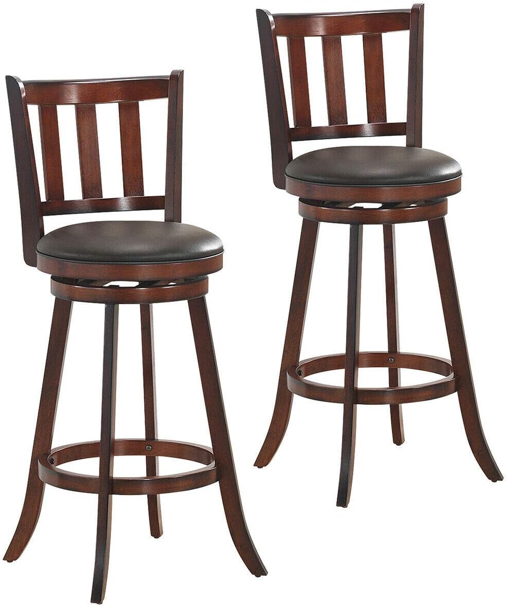 COSTWAY Bar Stools Set of 2, Counter Height Dining Chair, Fabric Upholstered 360 Degree Swivel, PVC Cushioned Seat, Perfect for Dining and Living Room (Height 29.5''-Set of 2)