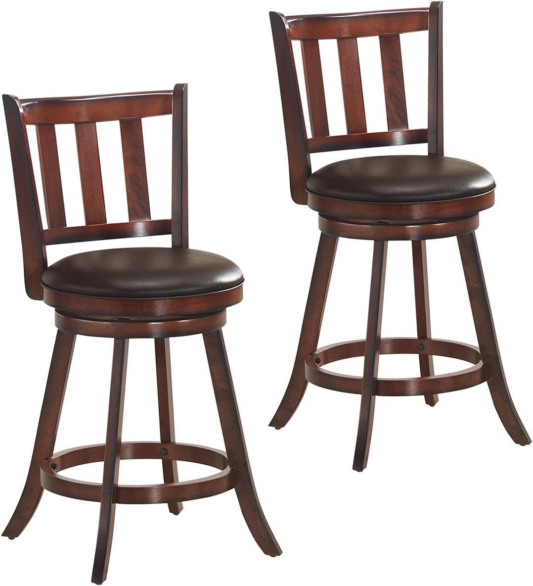 COSTWAY Bar Stools Set of 2, Counter Height Dining Chair, Fabric Upholstered 360 Degree Swivel, PVC Cushioned Seat, Perfect for Dining and Living Room (Height 25''-Set of 2)