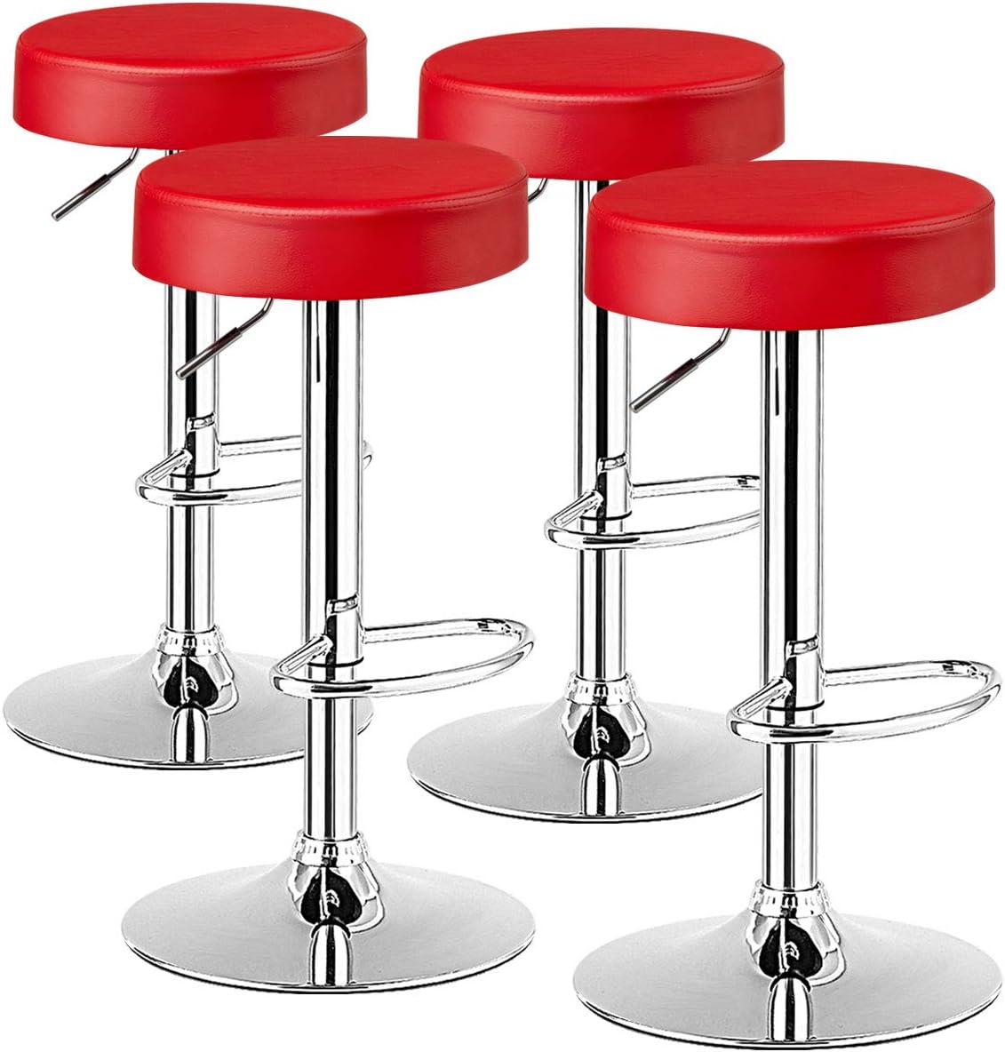 COSTWAY Bar Stools Set of 4, Modern Swivel Backless Round Barstool, PU Leather Armless bar Chair with Height Adjustable, Chrome Footrest, Sturdy Metal Frame for Kitchen Dining Bistro Pub (4 pcs, Red)