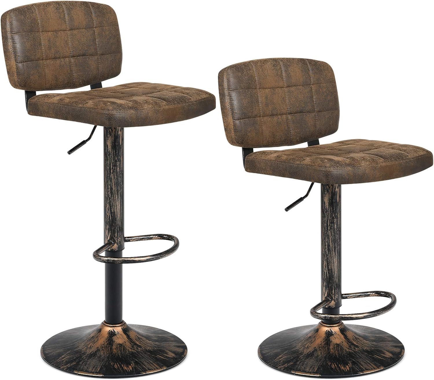 COSTWAY Set of 2 Barstools, Vintage Bar Stools with Adjustable Height, Swivel, Backrest and Footrest, Counter Height Armless Chairs for Bar, Kitchen and Bistro Pub, Retro Brown (Set of 2)