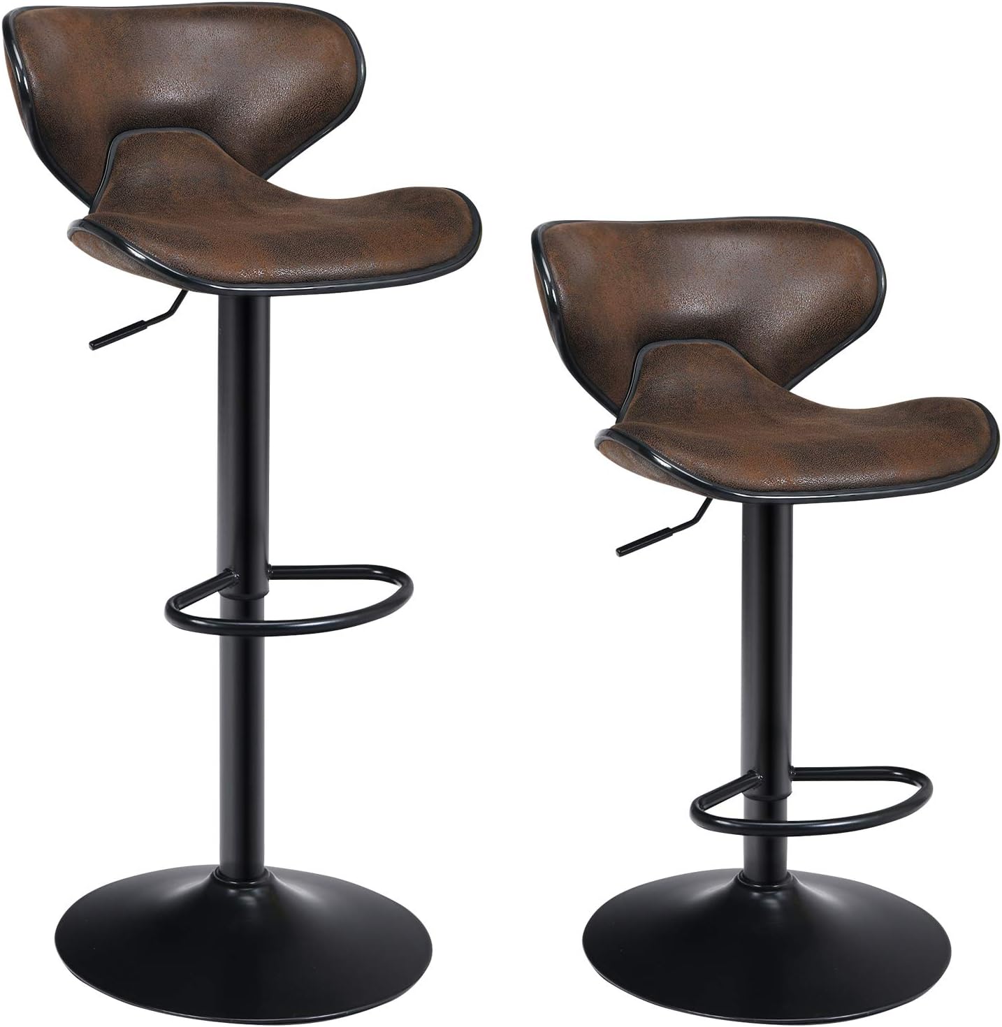 COSTWAY Set of 2 Barstools, Swivel Bar Stool with Backrest, Footrest and Height Adjustable, Counter Barstool for Bar, Kitchen, Dining Room, Living Room and Bistro Pub (Dark Brown, Set of 2)