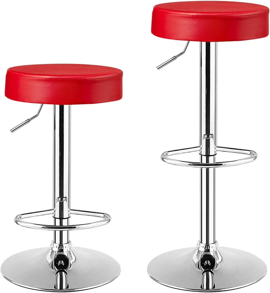 COSTWAY Bar Stools Set of 2, Modern Swivel Backless Round Barstool, PU Leather Armless bar Chair with Height Adjustable, Chrome Footrest, Sturdy Metal Frame for Kitchen Dining Bistro Pub (2 pcs, Red)