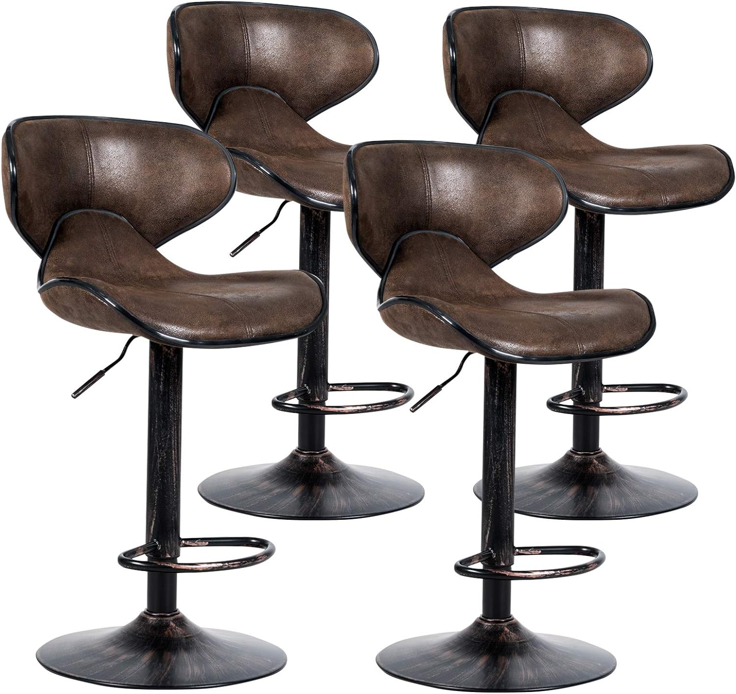 COSTWAY Vintage Barstools, Set of 4 Swivel Bar Stool with Backrest, Footrest and Height Adjustable, Counter Barstool for Bar, Kitchen, Dining Room, Living Room and Bistro Pub, Retro Brown