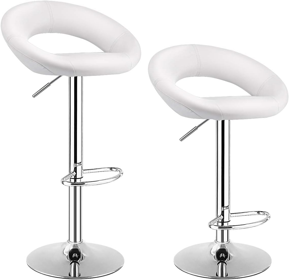 COSTWAY Bar Stools, Set of 2 Modern Swivel Adjustable Barstool, PU Leather Backless Stools, with Chrome Plated Footrest and Base, for Kitchen, Bistro, Pub, White