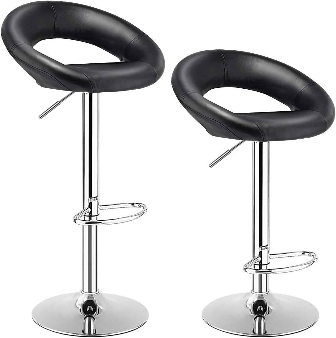 COSTWAY Bar Stools, Set of 2 Modern Swivel Adjustable Barstool, PU Leather Backless Stools, with Chrome Plated Footrest and Base, for Kitchen, Bistro, Pub, Black