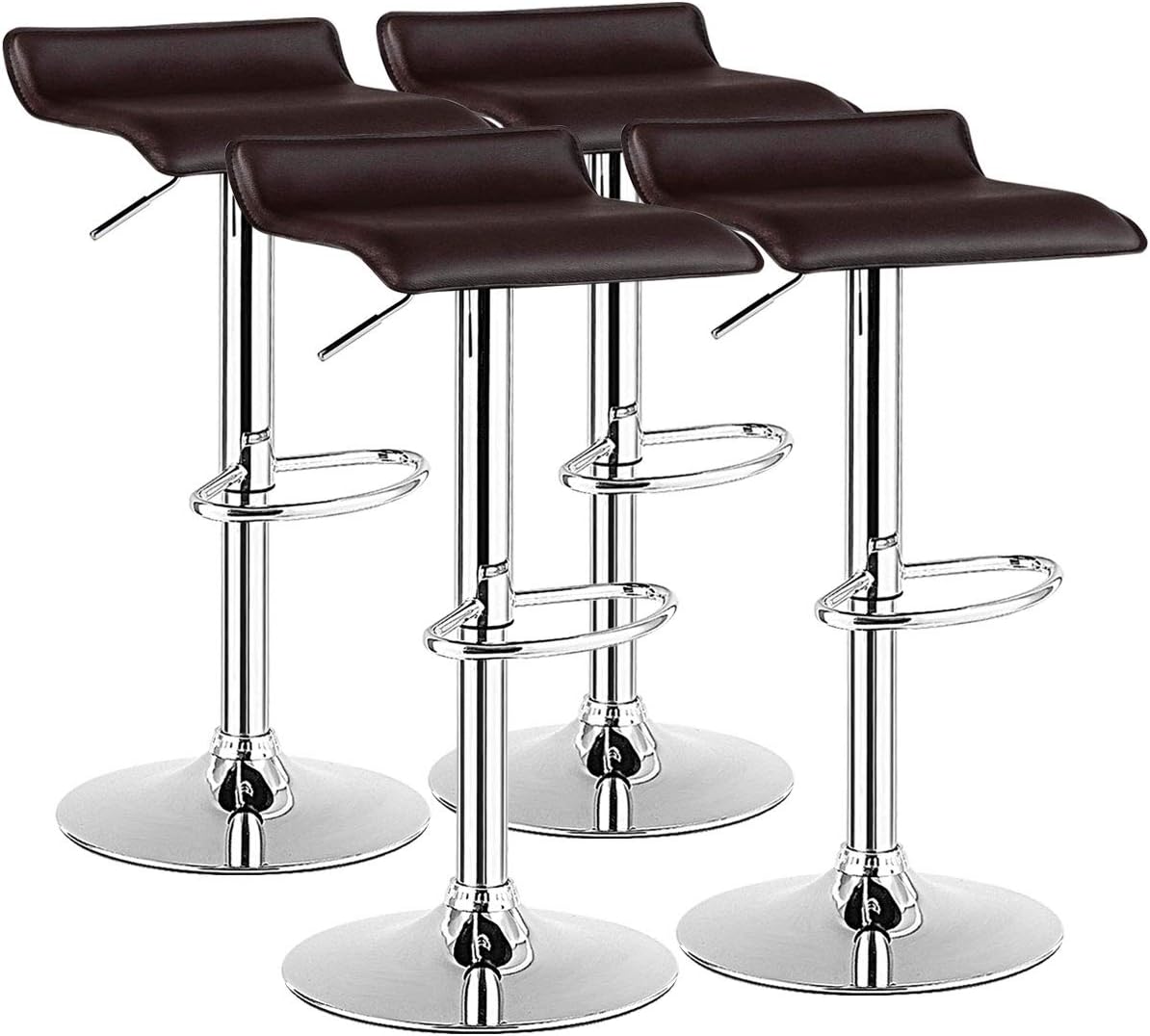 COSTWAY Bar Stools Set of 4, Modern Swivel Contemporary barstools with Adjustable Height, Footrests, Chrome Hydraulic PU Leather Backless Bar Chairs for Kitchen Island Cafe Pub, Brown