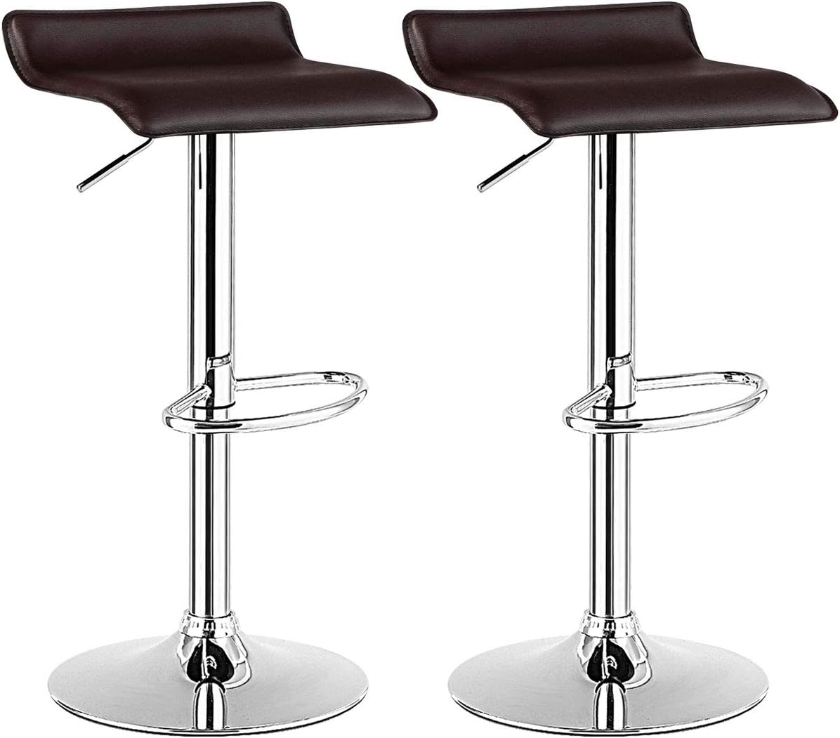 COSTWAY Bar Stools Set of 2, Modern Swivel Contemporary barstools with Adjustable Height, Footrests, Chrome Hydraulic PU Leather Backless Bar Chairs for Kitchen Island Cafe Pub, Brown