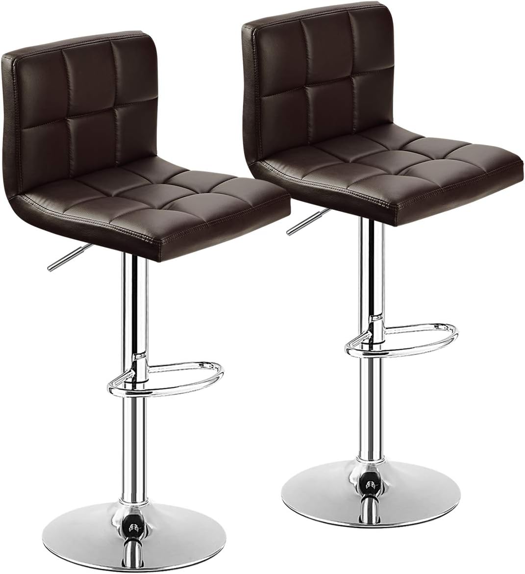 COSTWAY Adjustable Height PU Leather Barstools Set of 2, Brown