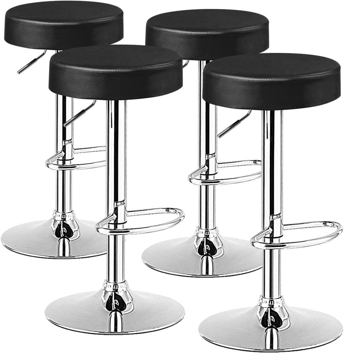 COSTWAY Bar Stools Set of 4, Modern Swivel Backless Round Barstool, PU Leather Armless bar Chair with Height Adjustable, Chrome Footrest, Sturdy Metal Frame for Kitchen Bistro Pub (4 pcs, Black)