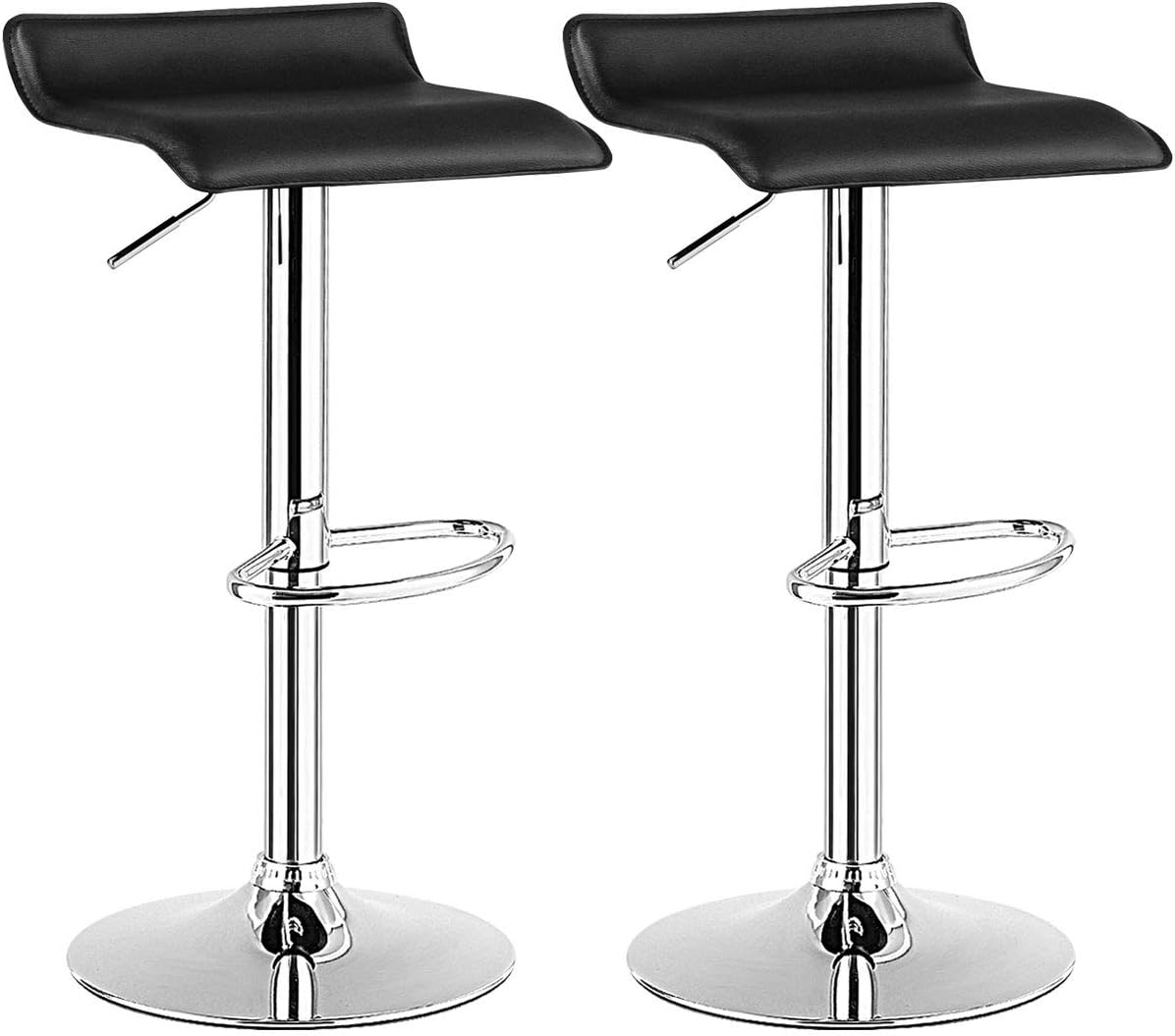 COSTWAY Bar Stools Set of 2, Modern Swivel Contemporary barstools with Adjustable Height, Footrests, Chrome Hydraulic PU Leather Backless Bar Chairs for Kitchen Island Cafe Pub, Black