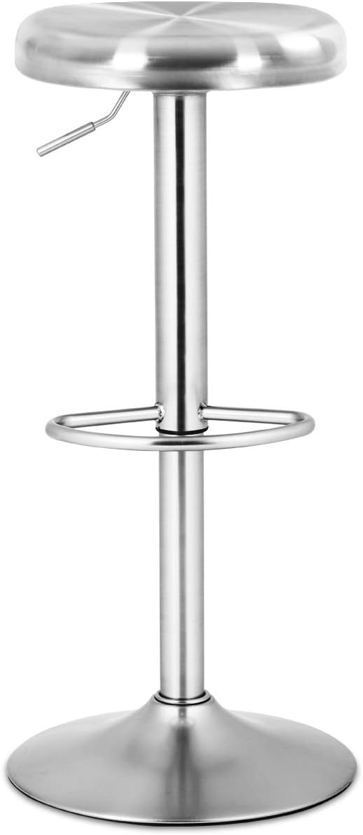 COSTWAY Bar Stool, Modern Swivel Adjustable Height Barstool with Footrest, Stainless Steel Round Top Bar Height Barstools for Pub Bistro Kitchen Dining