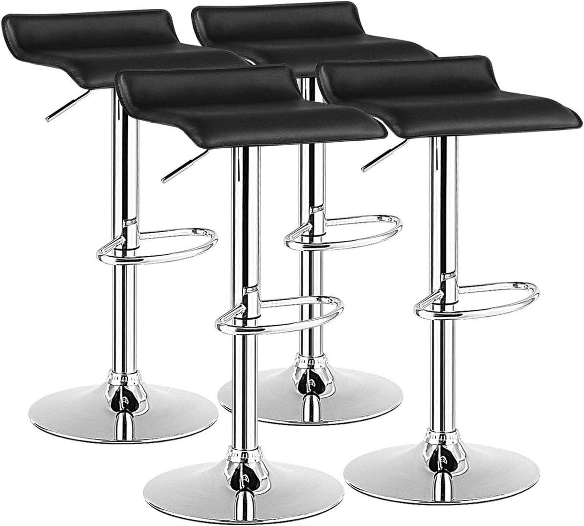 COSTWAY Bar Stools Set of 4, Modern Swivel Contemporary barstools with Adjustable Height, Footrests, Chrome Hydraulic PU Leather Backless Bar Chairs for Kitchen Island Cafe Pub, Black