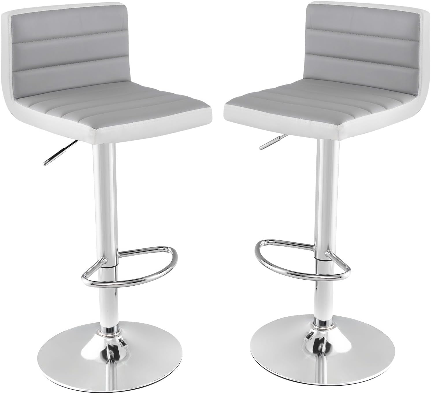 COSTWAY Adjustable Bar Stools Set of 2, Modern Swivel PU Leather Bar Chairs with Back, Footrest, Counter Height Upholstered Barstools for Kitchen Island Dining Living Room Bistro Pub Cafe, Grey White