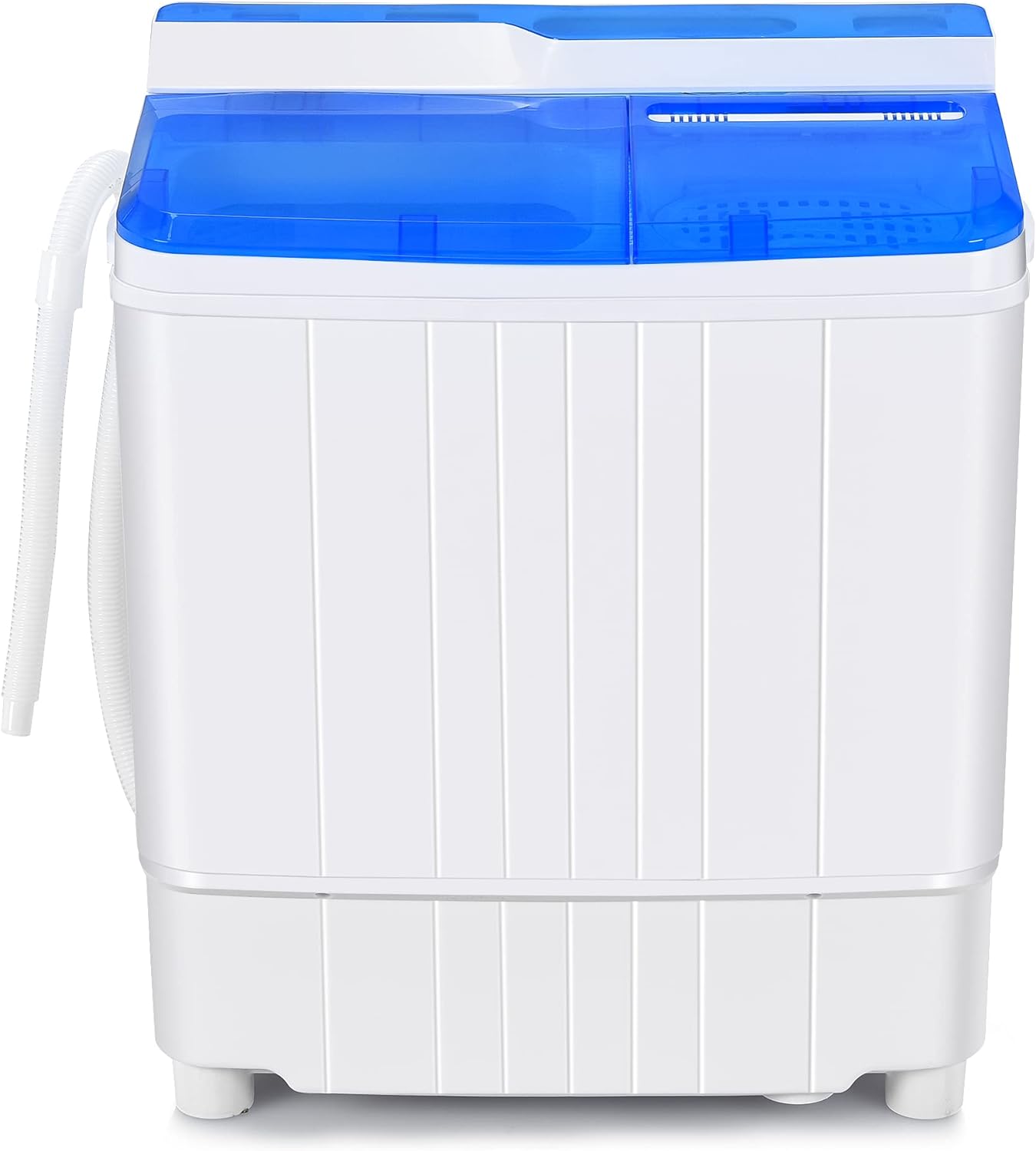 COSTWAY Portable Washing Machine, Semi-Automatic Twin Tub 13lbs Compact Washer and Spinner, Built-in Drain Pump, Control Knobs and Hose, Laundry washer for Apartment, RV, Blue