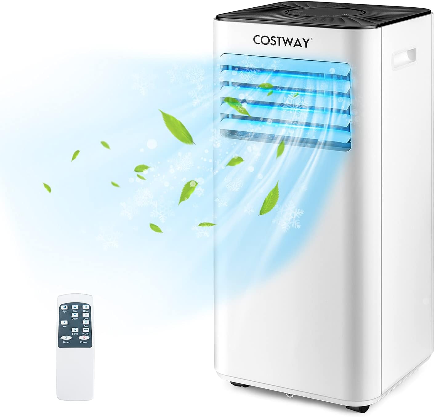 COSTWAY Portable Air Conditioner 10000BTU( SACC 7000 BTU ), Evaporative Air Cooler, Dehumidifier, Cooling for Room Spaces up to 350 Sq.Ft with 3 Speed Function, Universal Casters, 24H Timer, Remote Control, Air Cooler for Home Office