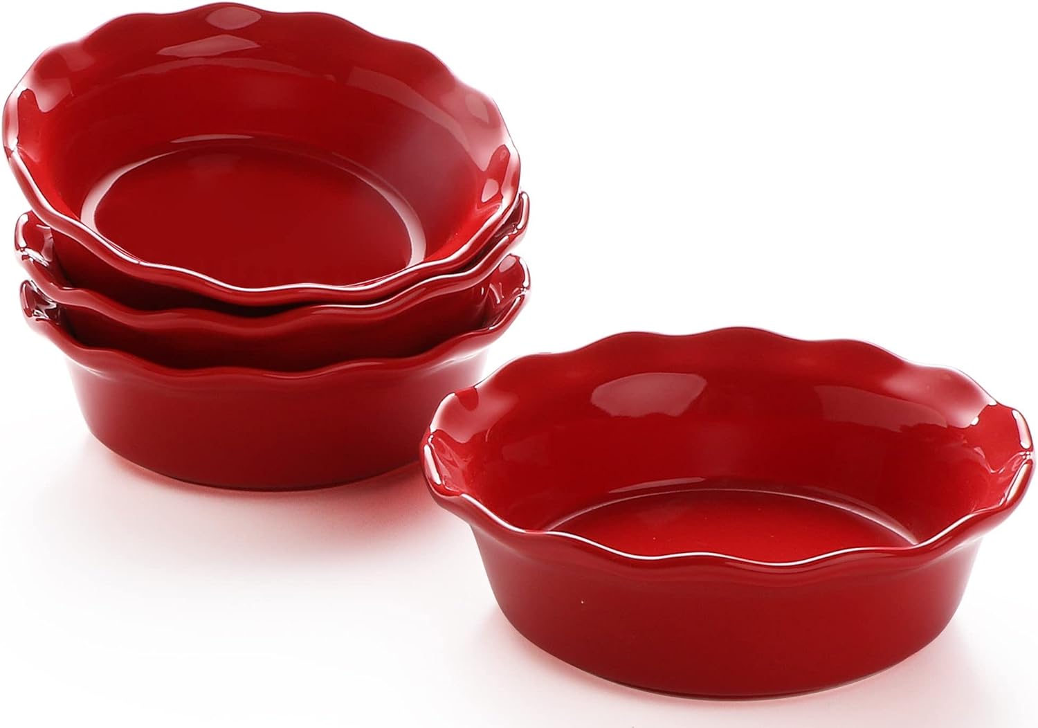 ONEMORE Pie Pans, 6.7 inch Small Chicken Pot Pie Plates 16 oz Deep Dish Pie Pan Ceramic Baking Plates for Dessert Oven Safe Round Baking Dish Pans Set of 4 - Red