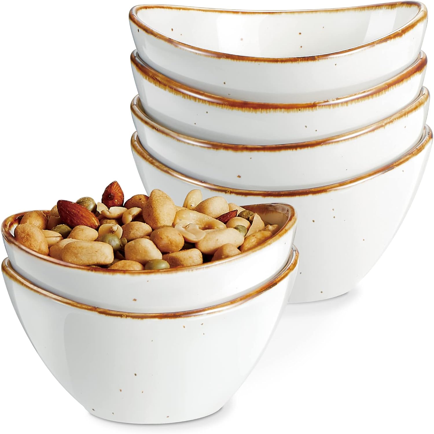 ONEMORE Ceramic Bowls, 8 oz Ice Cream Bowls Oval Salad Bowl Set of 6 Small Serving Bowls for Charcuterie Board, Dessert, Dips, Cereal, Side Dishes - Microwave, Dishwasher and Oven Safe - Creamy White