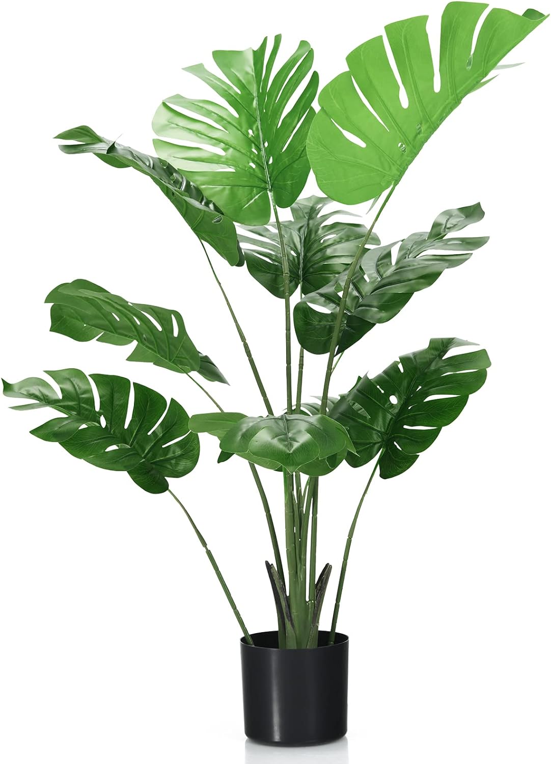 Goplus Artificial Monstera Deliciosa Plant, 4ft Tall Fake Tropical Palm Tree w/10 Pcs Different Turtle Leaves, Cement-Filled Plastic Pot, Faux Swiss Cheese Plant for Floor Home Office Decor