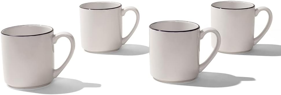 Made In Cookware - Set of 4 - Coffee Mug Set - 12 oz - White With Black Rim - Porcelain England - Dishwasher and Microwave Safe