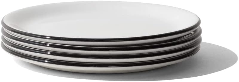 Made In Cookware - Set of 4 - Bread and Butter Plates - White With Black Rim - Porcelain England