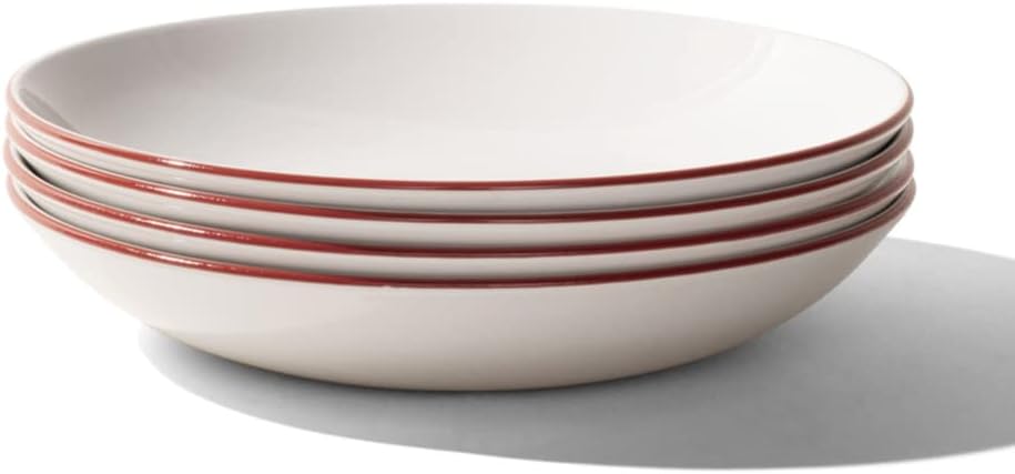 Made In Cookware - Set of 4 - Entre Bowls - White With Red Rim - Porcelain England