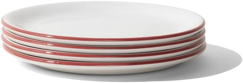 Made In Cookware - Set of 4 - Bread and Butter Plates - White With Red Rim - Porcelain England