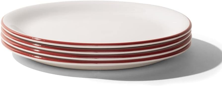 Made In Cookware - Set of 4 - Appetizer Plates - White With Red Rim - Porcelain England