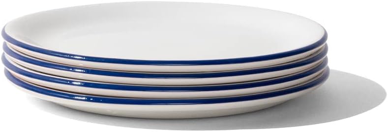 Made In Cookware - Set of 4 - Bread and Butter Plates - White With Navy Rim - Porcelain England