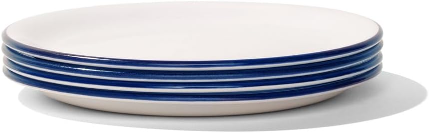 Made In Cookware - Set of 4 - Appetizer Plates - White With Navy Rim - Porcelain England