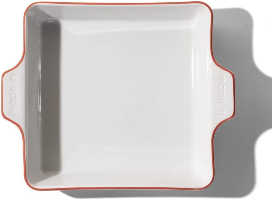 Made In Cookware - Square Baking Dish - Red Rim - Hand Crafted Porcelain - Professional Bakeware - Made in France