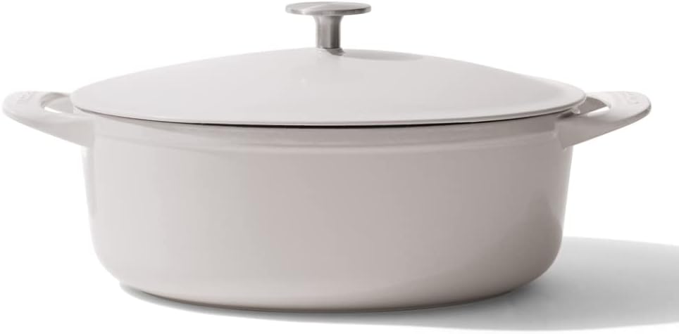 Made In Cookware - Oval Dutch Oven 7.5 Quart - Linen - Enameled Cast Iron - Exceptional Heat Retention & Durability - Professional Cookware - Made In France - Induction Compatible