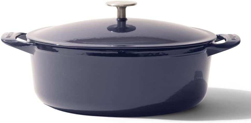 Made In Cookware - Oval Dutch Oven 7.5 Quart - Blue - Enameled Cast Iron - Exceptional Heat Retention & Durability - Professional Cookware - Made In France - Induction Compatible