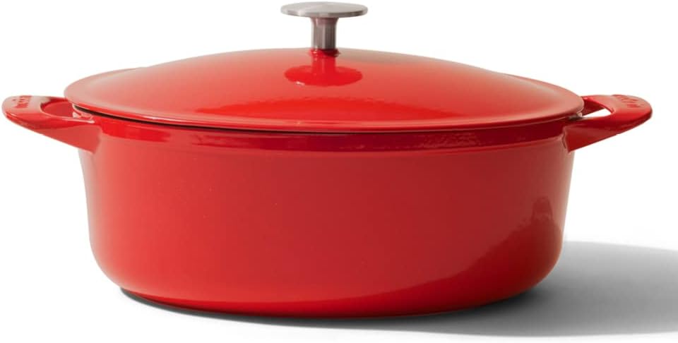 Made In Cookware - Oval Dutch Oven 7.5 Quart - Red - Enameled Cast Iron - Exceptional Heat Retention & Durability - Professional Cookware - Made In France - Induction Compatible