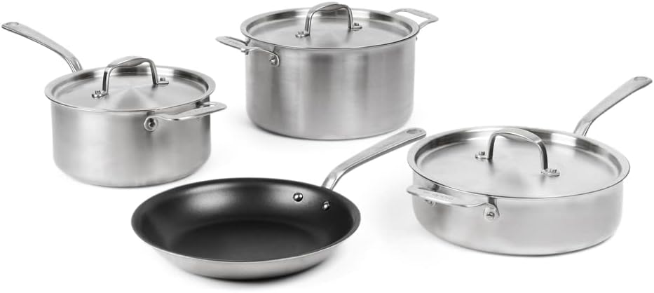 Made In Cookware - 7 Piece Non Stick Pot and Pan Set (Graphite) - 5 Ply Stainless Clad - Includes Stock Pot, Saute Pan, Saucepan, and Frying Pan - Professional Cookware - Made in Italy