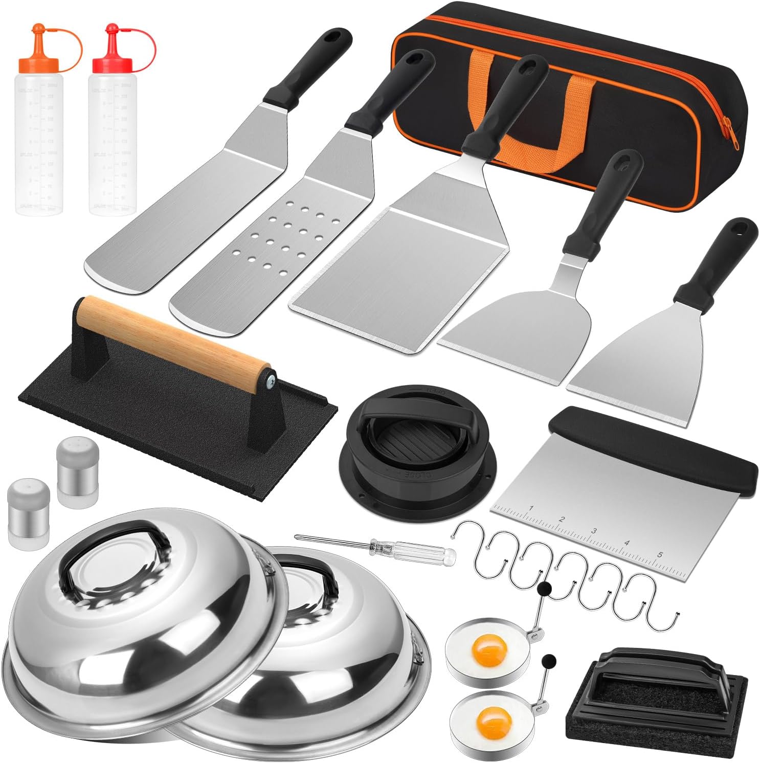 Griddle Accessories Kit, 25PCS Flat Top Grill Accessories Set for Blackstone and Camp Chef, Grill Spatula Set with Enlarged Spatulas, Basting Cover, Scraper, Carry Bag for Outdoor BBQ