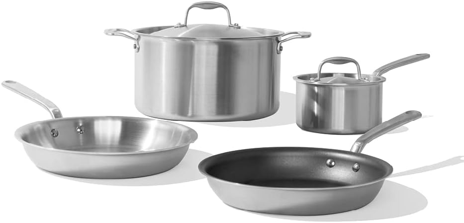 Made In Cookware - 6 Pc Stainless Steel Cookware Set - 5 ply Clad - Includes Frying Pans, Saucepan, and Stock Pot - Professional Grade - Made in Italy - Induction Compatible