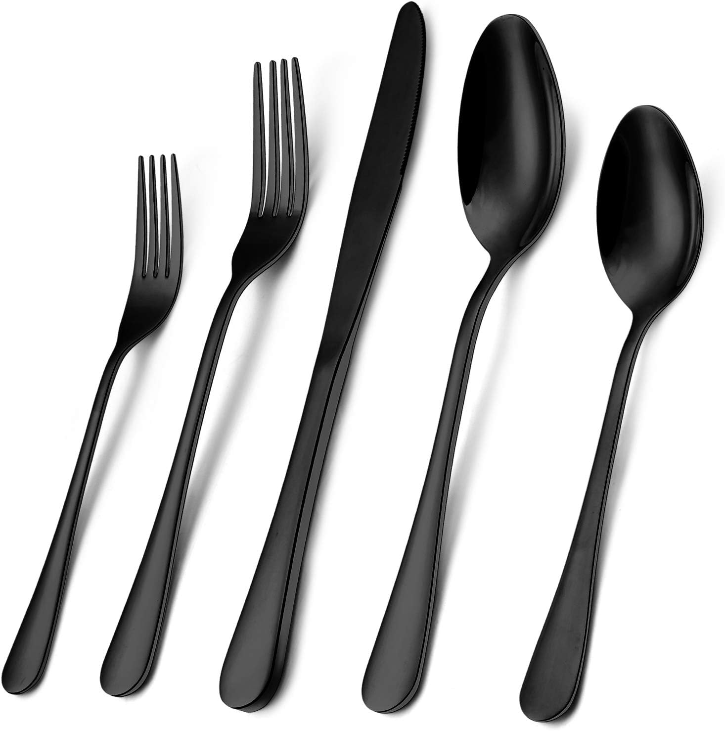 Wildone 40-Piece Black Silverware Set, Stainless Steel Flatware Cutlery Set Service for 8, Tableware Eating Utensils Include Knives/Forks/Spoons, Mirror Polished, Dishwasher Safe