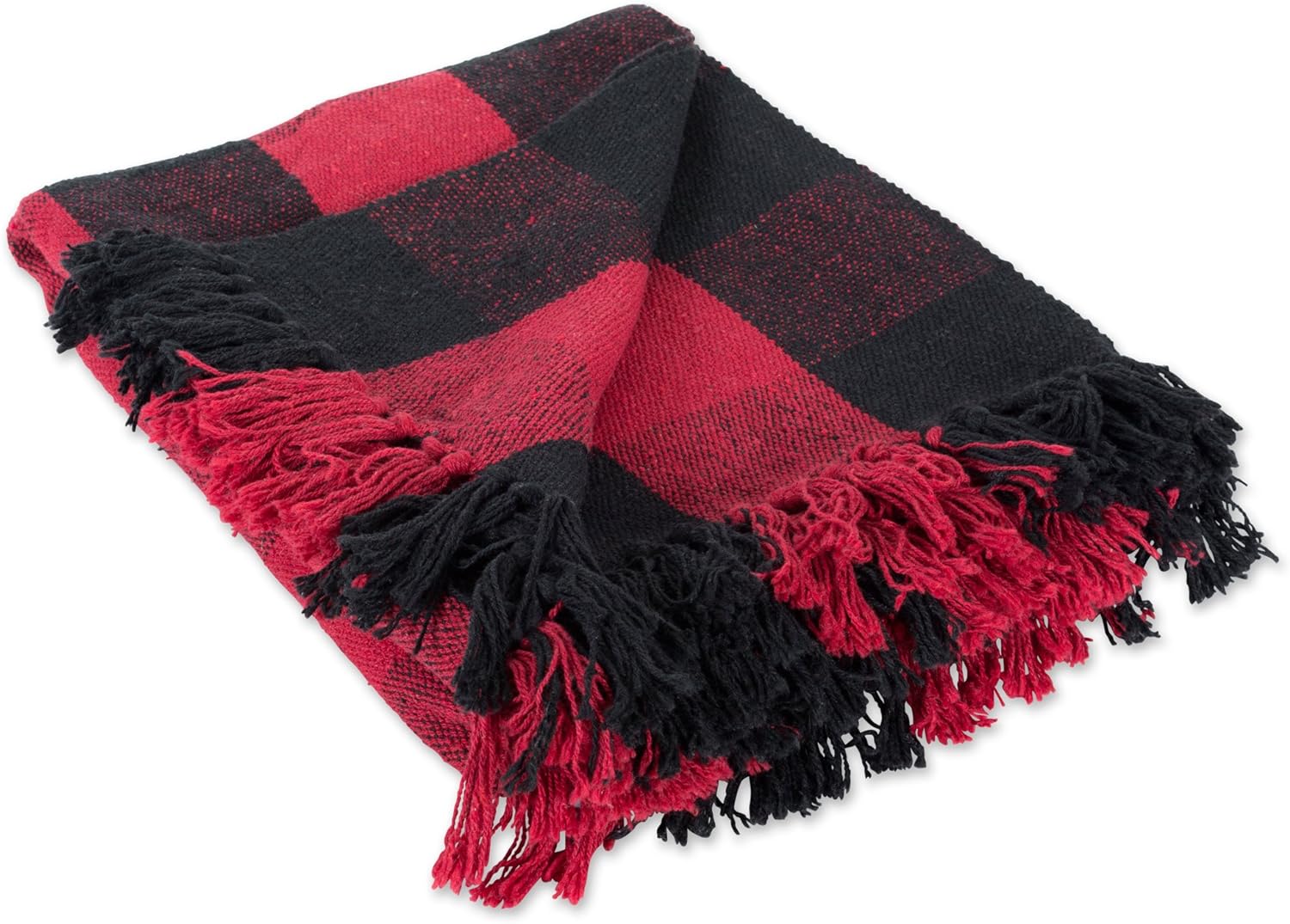 DII Buffalo Check Collection Rustic Farmhouse Throw Blanket with Tassles, 50x60, Tango Red/Black