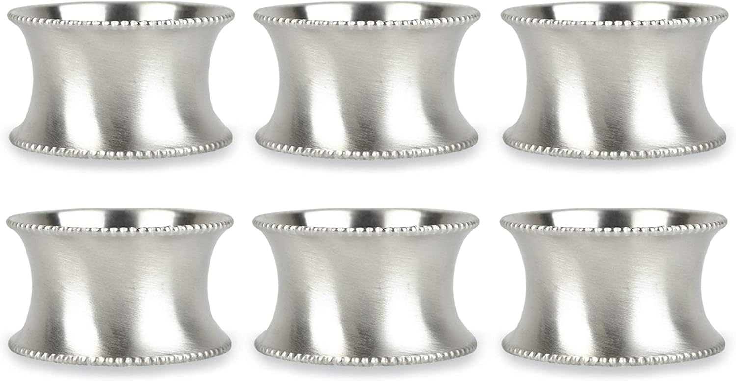 DII Decorative Assorted Silver Napkin Ring Set, One Size, Beaded Silver, 6 Count